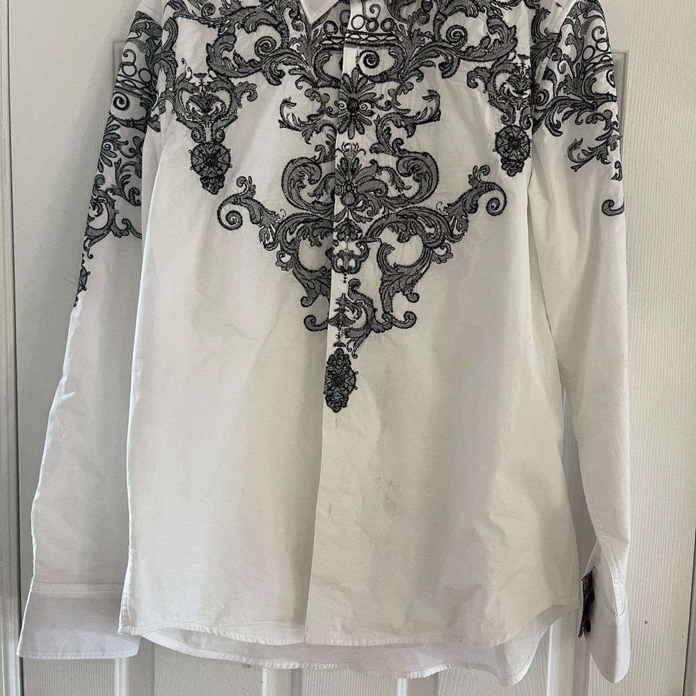 Robert Graham White and Black Casual Button Down Shirt with Ornate Design